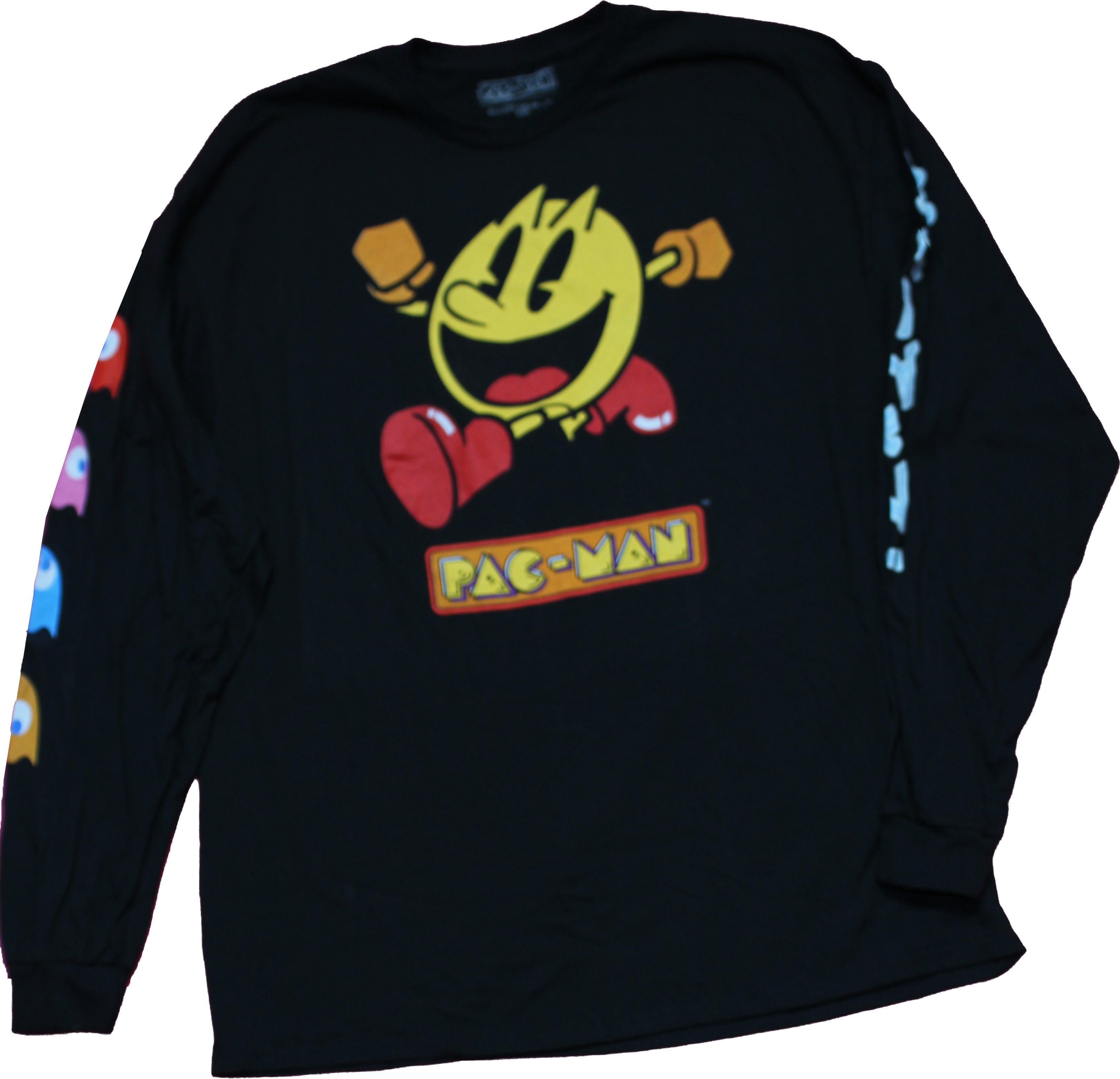 Pacman Mens Long Sleeve T-Shirt -Running Pac-Man Ghost Sleeves