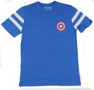 Captain America Yoke Mens T-Shirt - Lapel Logo Front Rogers Back Image