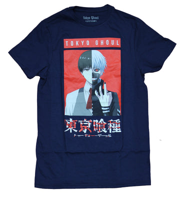 Tokyo ghoul Mens T-Shirt - Ghoul Split Face Over Kanji Image