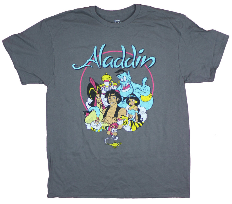 Aladdin Mens T-Shirt  - Distressed Classic Cartoon Circle Cast Image