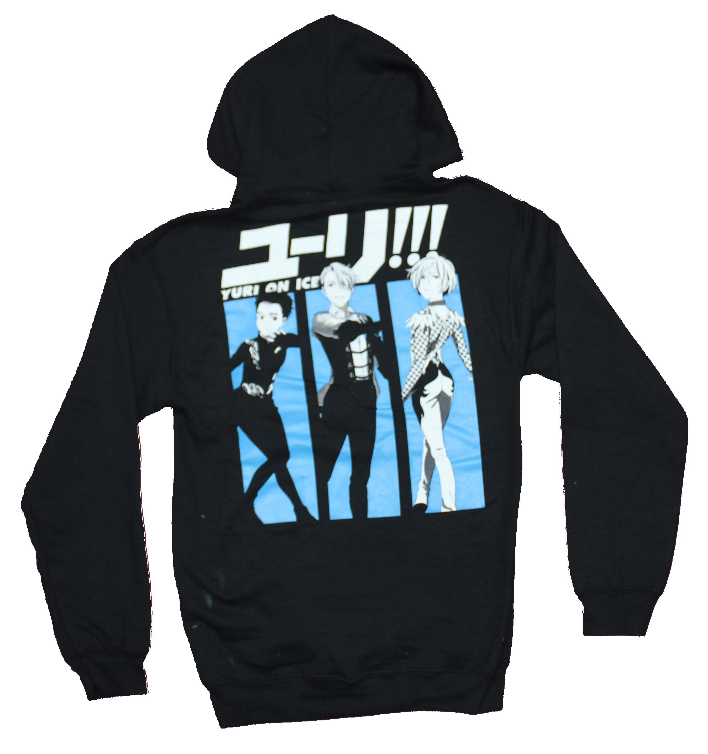 Yuri On Ice Mens Pull Over Hoodie - Triple Threat Character Back & Lapel Logo Image