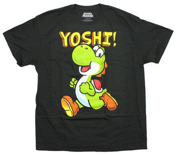 Super Mario Brothers Mens T-Shirt - Yoshi Running Happily Under Name