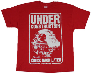 Star Wars Mens T-Shirt - Under Construction Check Back Later Death Star Image