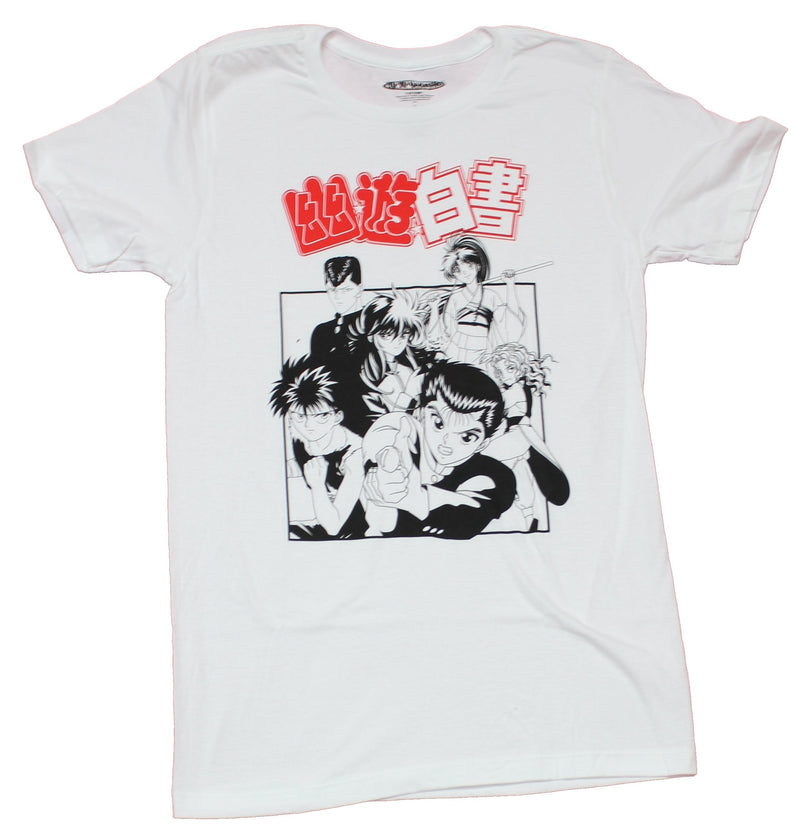 Yu Yu Hakusho Mens T-Shirt - B & W Cast Under Red Kanji Logo