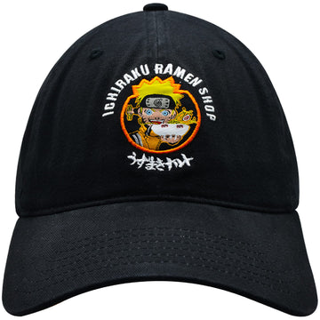 Naruto Dad Hat, Ichiraku Ramen Adult Baseball Cap with Flat Brim, Black, One Size