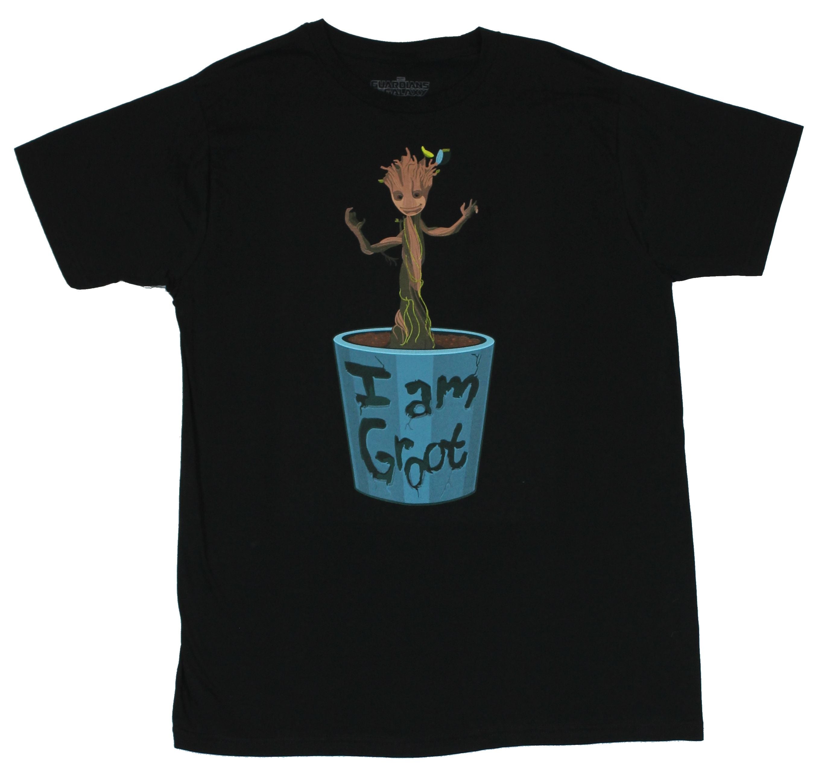 Guardians of the Galaxy Mens T-Shirt - "I Am Groot" Dancing Pot Full Color Image