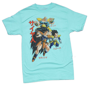 Dragon Ball Z Mens T-Shirt - Vegeta & Saiyans Attacking Over Kanji