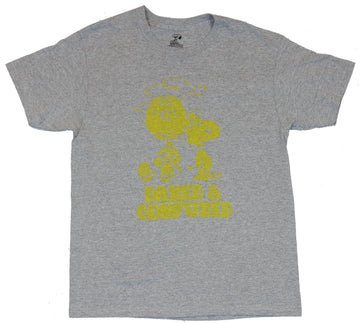 Peanuts Mens T-Shirt - "Dazed and Confused" Yellow Dizzy Snoopy & Charlie Brown