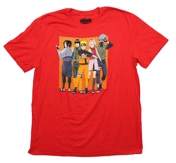 Naruto Shippuden Mens T-Shirt - Cast Standing Front of Lined Background