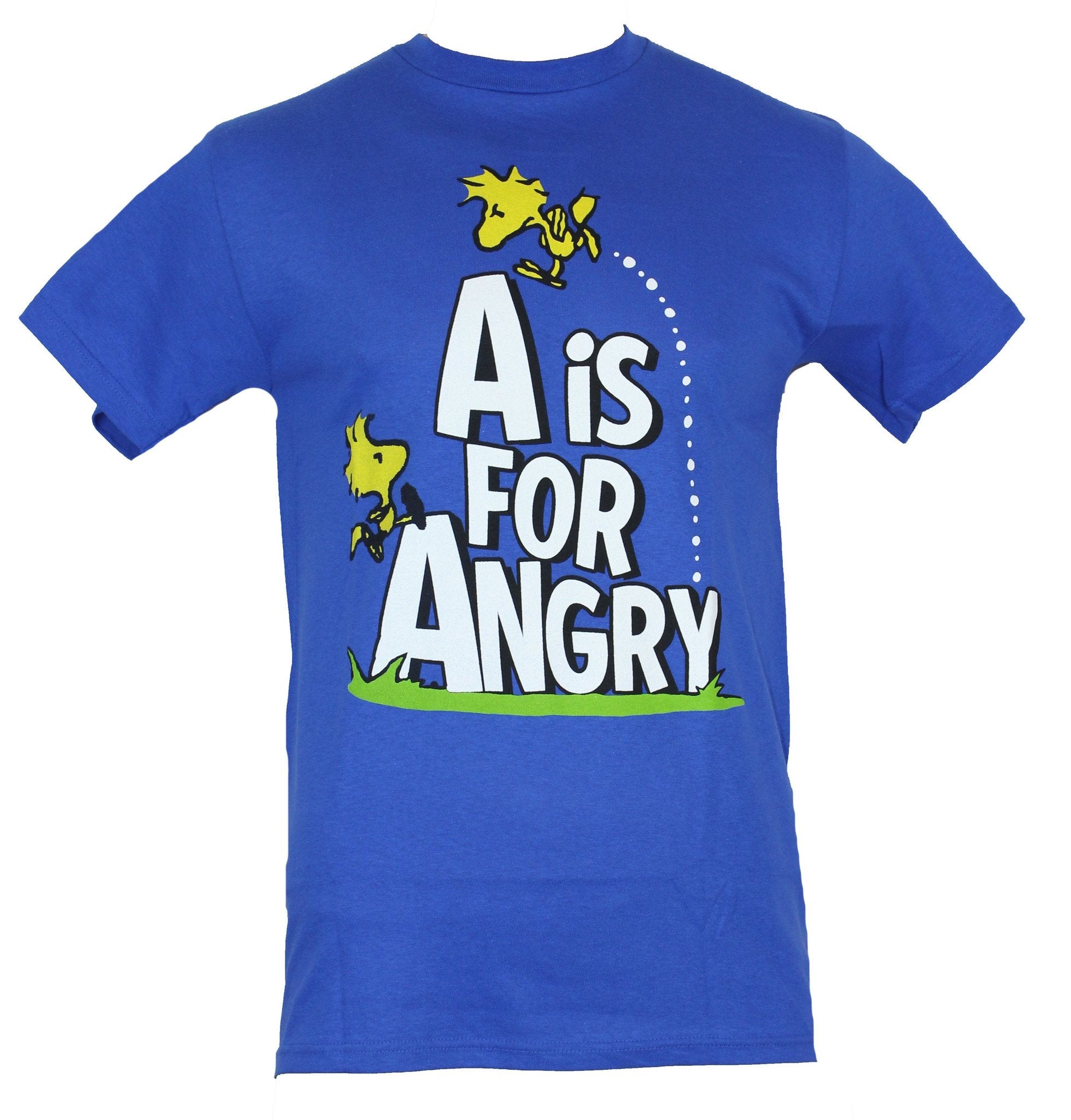 Peanuts Mens T-Shirt - "A is for Angry" 2 Woodstocks Playing On Logo Image