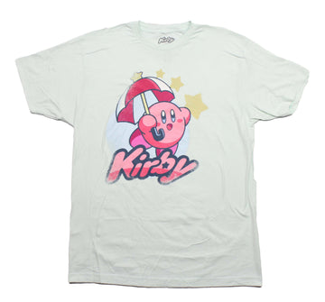 Kirby Mens T-Shirt - Floating with Umbrella Under Golden Stars