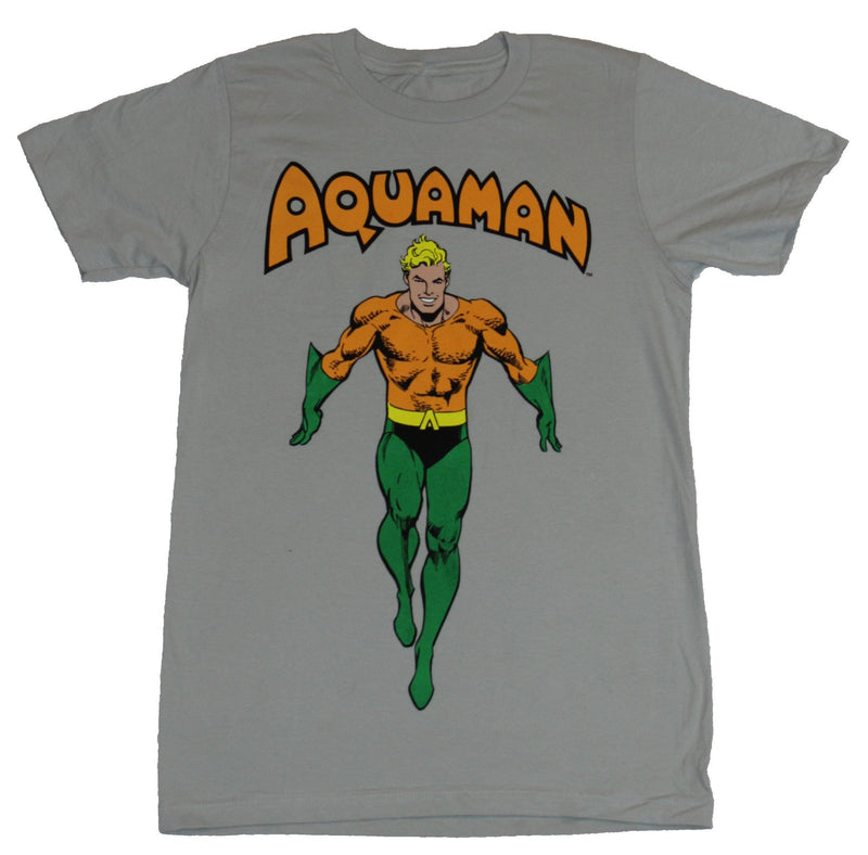Aquaman (DC Comics) Mens T-Shirt - Jumping Under Name Logo