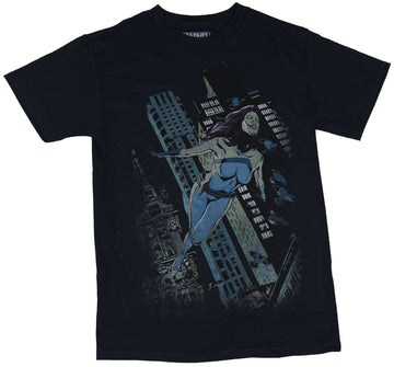 Jessica Jones (Marvel Comics)  Mens T-Shirt - Jess In Flight Over City Image