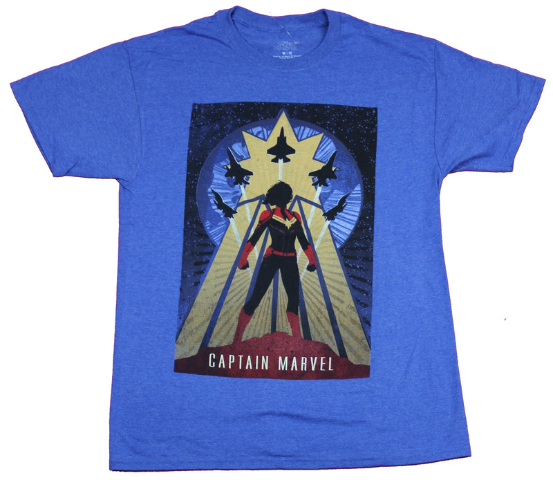 Captain Marvel  Mens T-Shirt  - Silhouette With Stylized Jet Filled Background - Inmyparentsbasement.com
