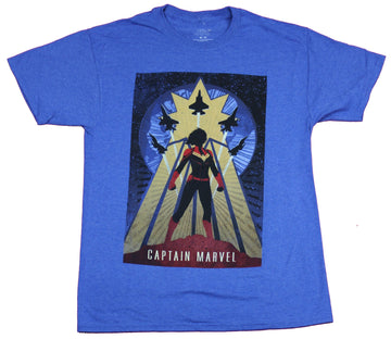 Captain Marvel  Mens T-Shirt  - Silhouette With Stylized Jet Filled Background