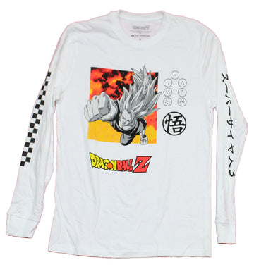 Dragon Ball Z Long Sleeve Mens T-Shirt - Kanji Sleeve Goku Flying Punch
