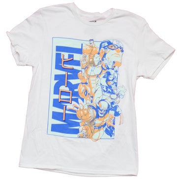 Marvel Comics Mens T-Shirt - Kanji Style Blue Orange heroes