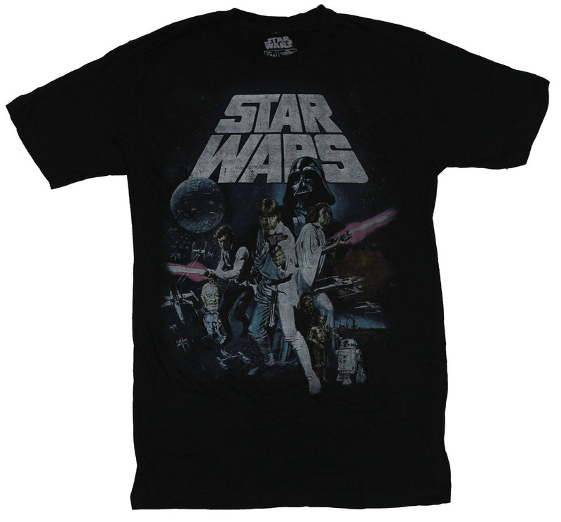 Star Wars Mens T-Shirt - Super Distressed New Hope Poster Under Big White Name - Inmyparentsbasement.com