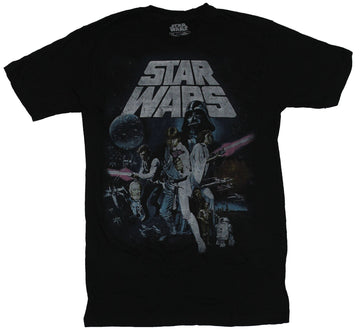 Star Wars Mens T-Shirt - Super Distressed New Hope Poster Under Big White Name