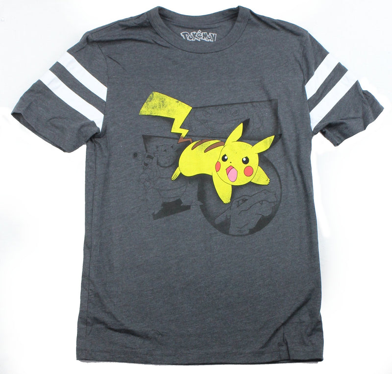 Pokemon Varsity Mens T-Shirt - Pikachu Saga Fighting Image