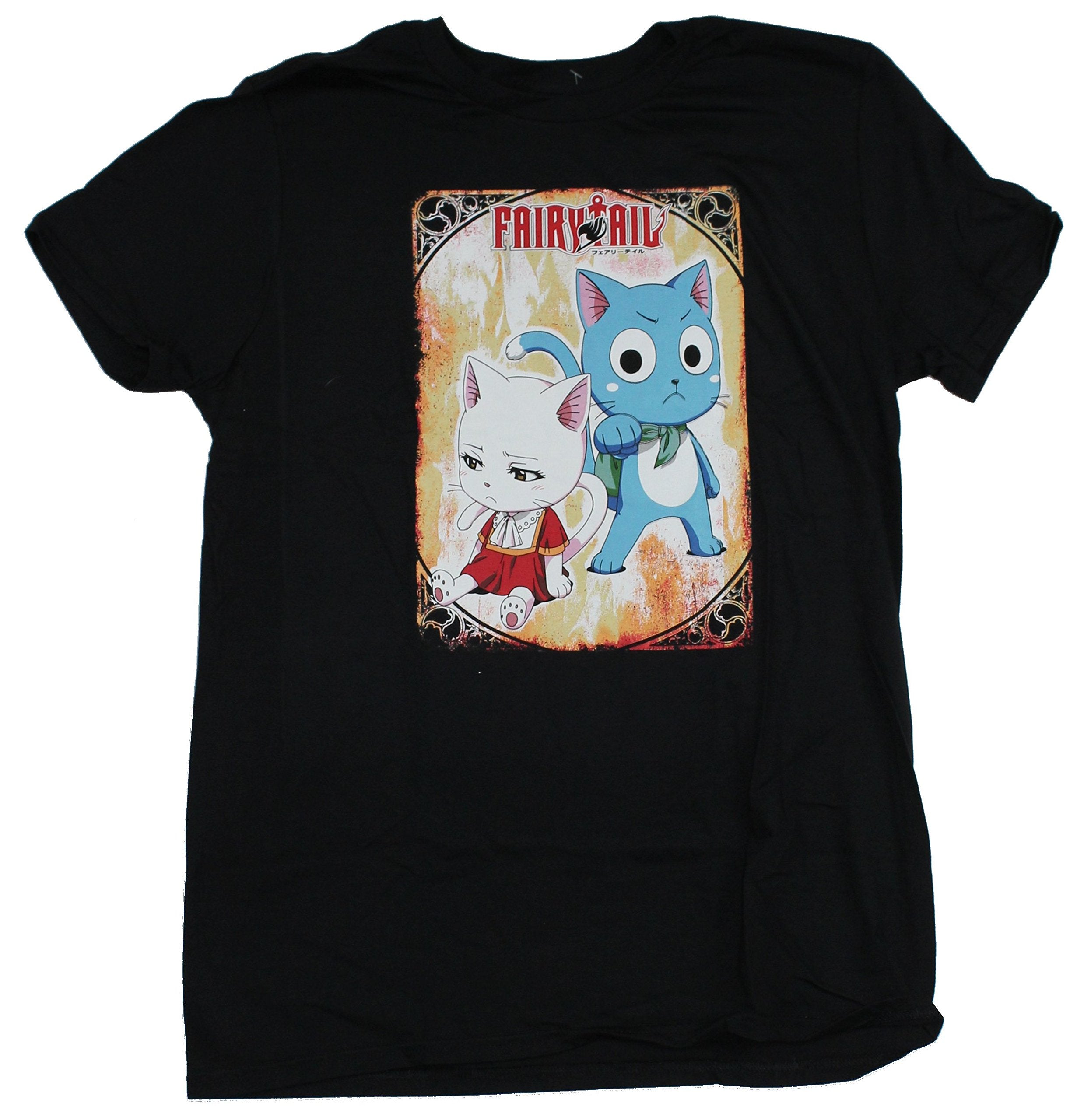 Fairy Tail Mens T-Shirt - Happy & Carla Hanging Out Image