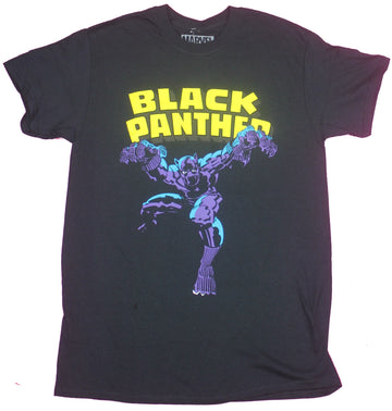 Black Panther Mens T-Shirt- Retro Jumping Image Under Logo