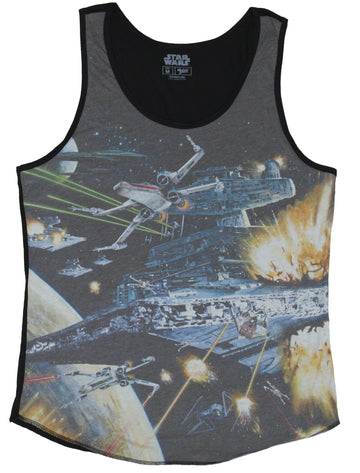 Star Wars Mens Tank Top - Giant X-Wing Death Star Destroyer Battle Allover