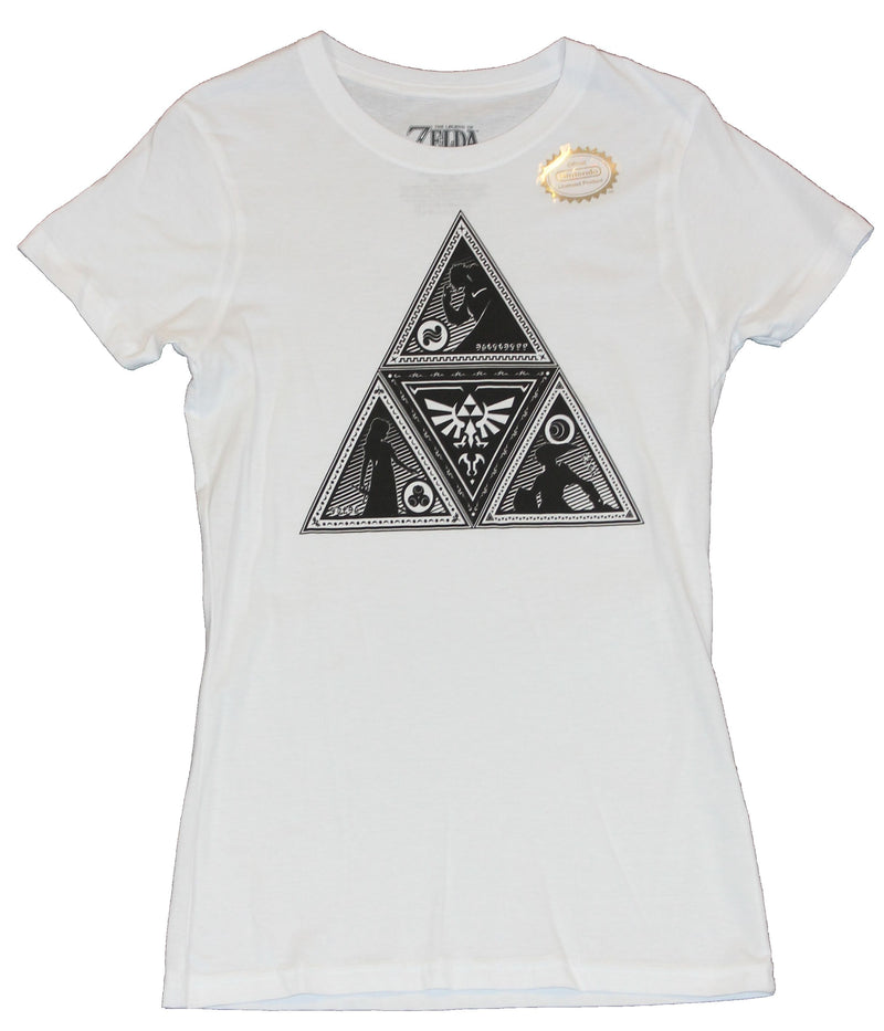 Legend of Zelda Girls Juniors T-Shirt - Tri-Force Logo Filled with Characters