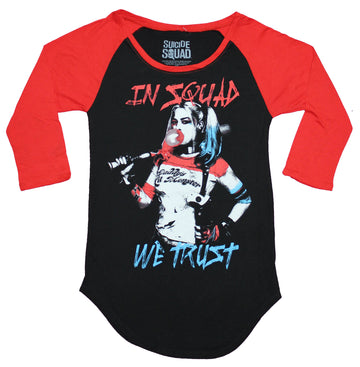 Harley Quinn Girls Juniors Raglan T-Shirt - In Squad We Trust Suicide Style