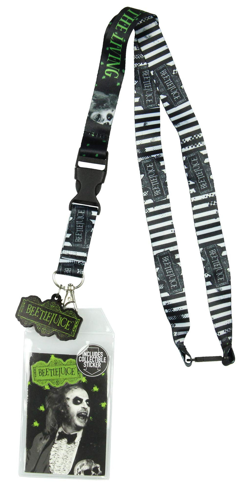 Beetlejuice Never Trust The Living Lanyard ID Holder with Rubber Charm and Collectible Sticker
