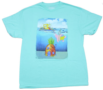 Spongebob Squarepants Mens T-Shirt - Patrick Shark Chasing Bob Image