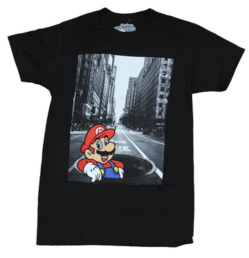 Super Mario Brothers Mens T-Shirt - Sewer Lid Popping NYC Mario Image