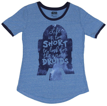 Star Wars Girls Juniors T-Shirt - Too Short to Look for the Wrong Droids R2-D2