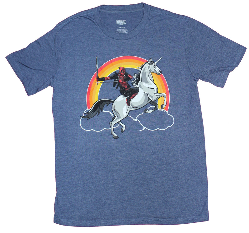 Deadpool Mens T-Shirt - Battle Ready Rainbow Unicorn Ride Image