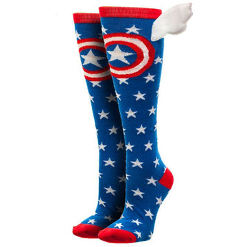 Marvel Captain America Shield and Stars Women's Knee High Socks with Wings