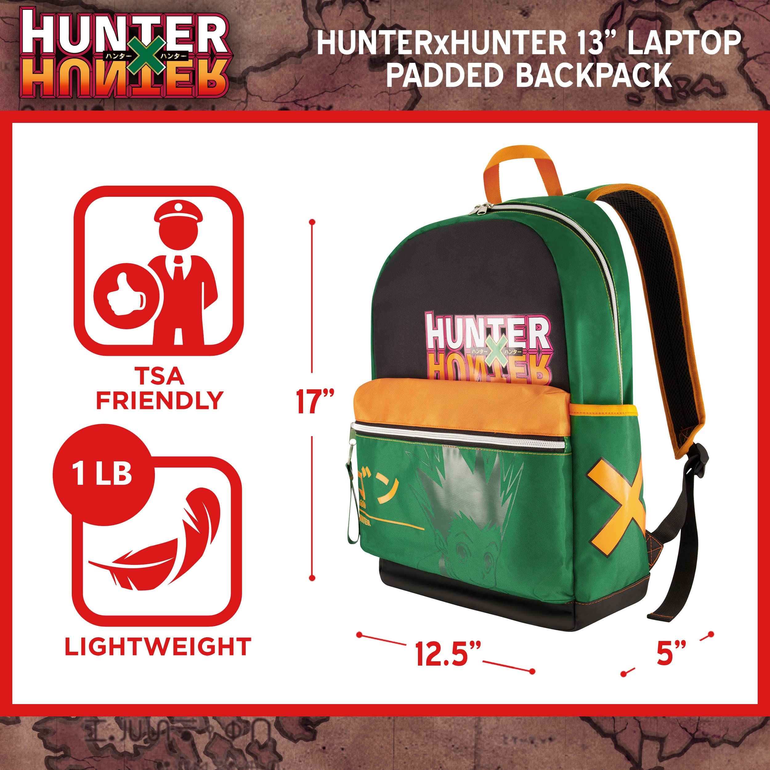 Hunter x Hunter 13 Inch Sleeve Laptop Backpack, Padded Computer Bag for Commute or Travel, Green