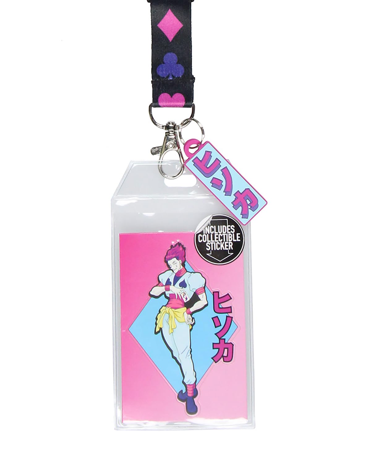 Hunter X Hunter Hisoka Morow ID Badge Holder Breakaway Lanyard w/ 1 1/2" Hisoka Katakana Rubber Charm
