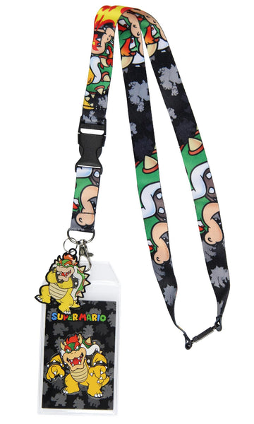 Nintendo Super Mario Bowser Lanyard ID Badge Holder Lanyard w/Collectible Sticker and 2" Metal Charm Pendant
