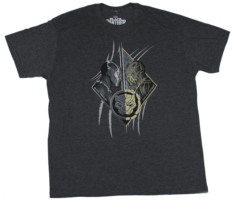 Black Panther (Marvel Comics) Mens T-Shirt - Killmonger Panther Faceoff Image