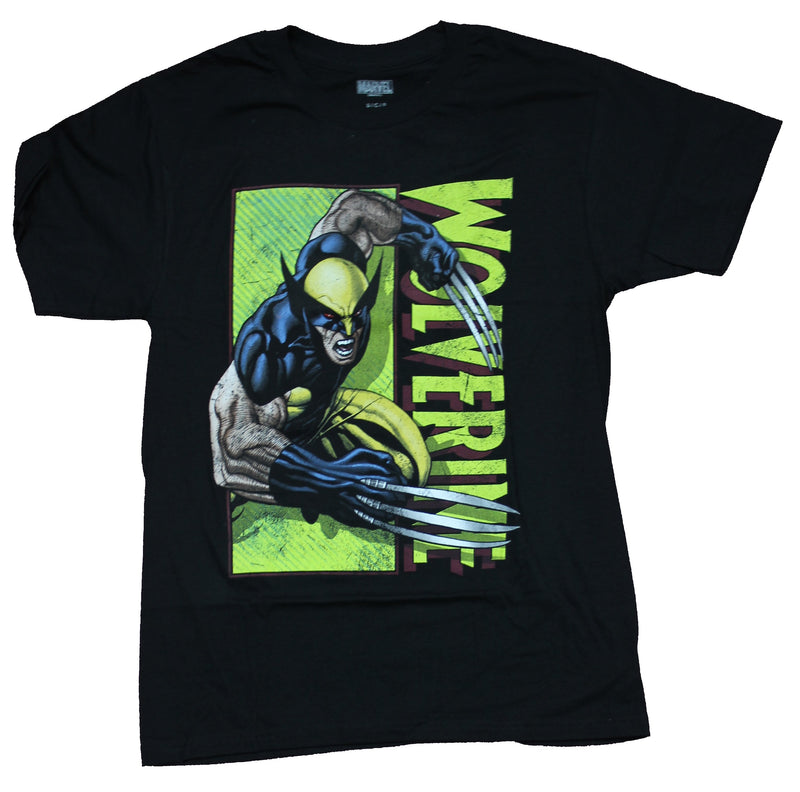 Wolverine Mens T-Shirt - Fighting Yellow Suit Over greenish Name