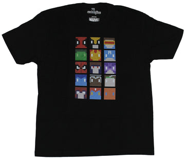 Marvel Comics Mens T-Shirt - 15 Simple Pixel Style Face Box Images