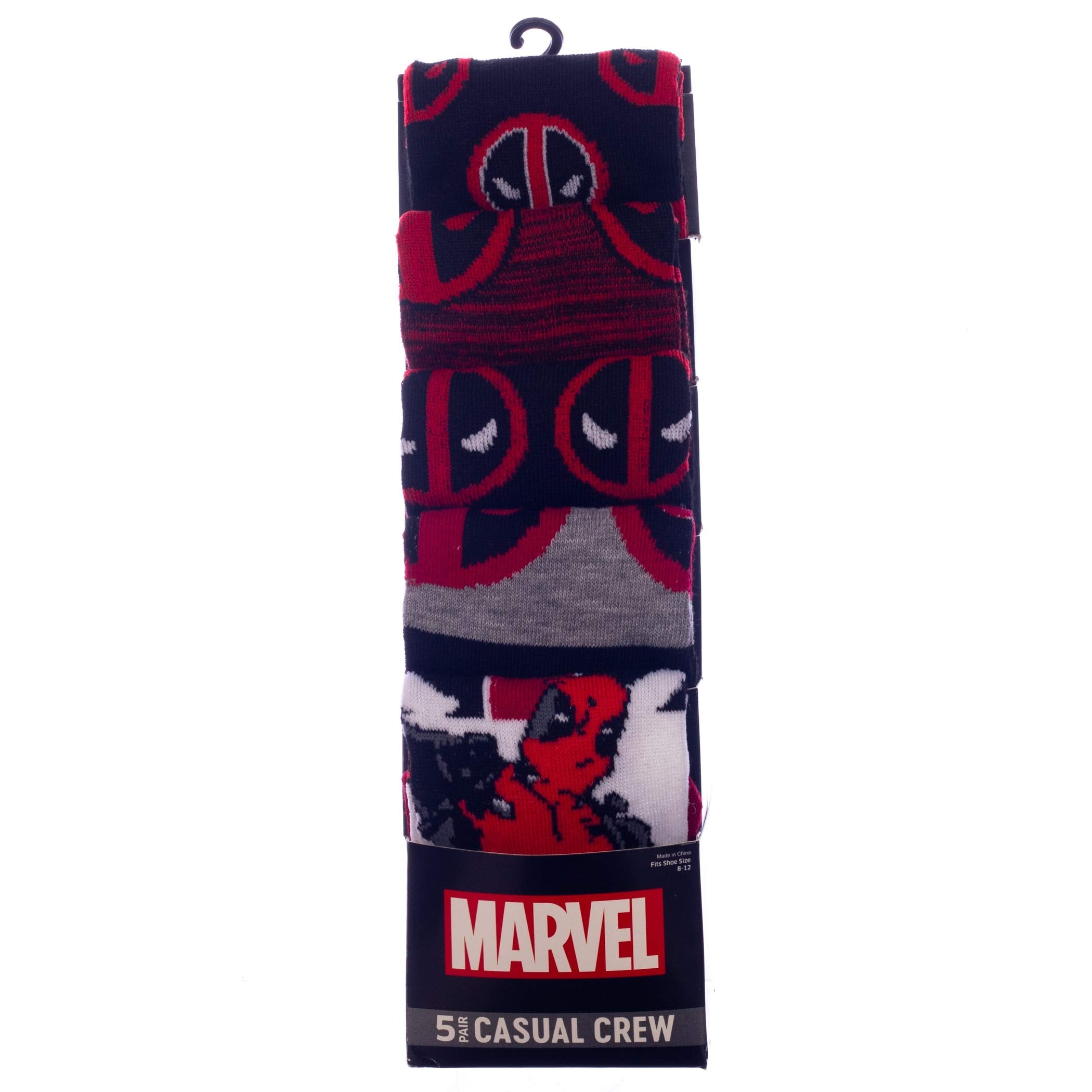 Marvel Deadpool Comic Character Crew Socks (Pack of 5),10-13,Multi-color