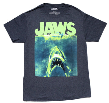 Jaws Neon Green Movie Poster Mens T-Shirt - Swimmer & Jaws Under Name