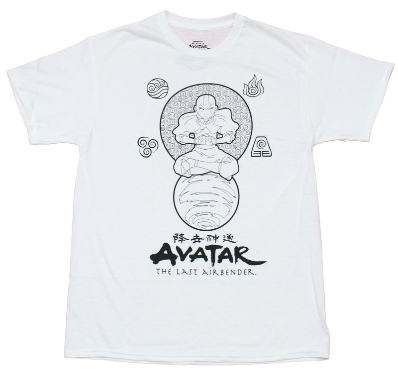 Avatar the Last Airbender Mens T-Shirt - Outlines B & W Aang on Ball Image
