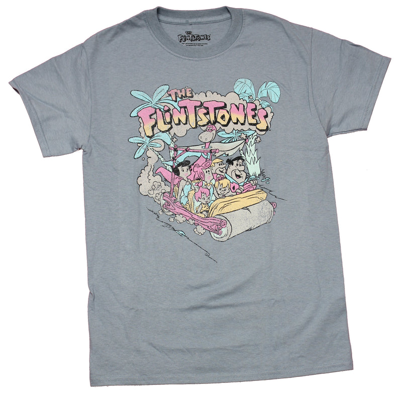 The Flintstones Mens T-Shirt - Loaded Car Dino Rubble Betty & Wilma