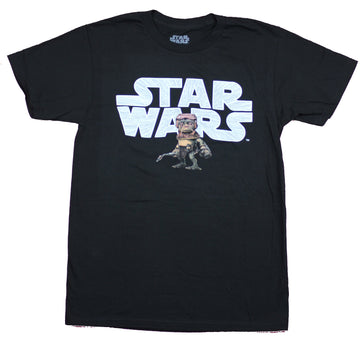 Star Wars Mens T-Shirt  - Beaming Logo Under Babu Frik Image