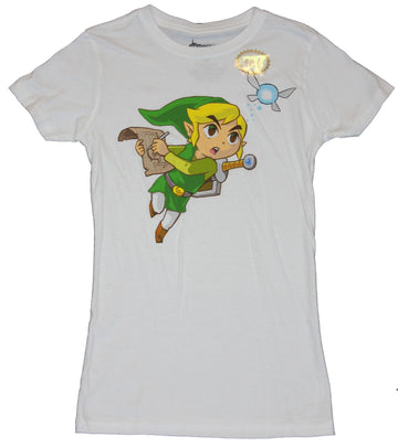 Legend of Zelda Girls Juniors T-Shirt - Phantom Hourglass Link with Fairy Ciela