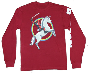 Deadpool Mens Long Sleeve T-Shirt - Battle Ready Rainbow Ride