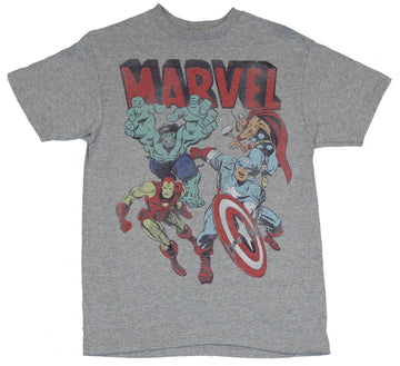 Marvel Comics Mens T-Shirt - Thor, Incredible Hulk & More Super Faded Design