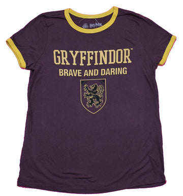 Harry Potter Girls Juniors T-Shirt  -  Gryffindor Brave & Daring Crest